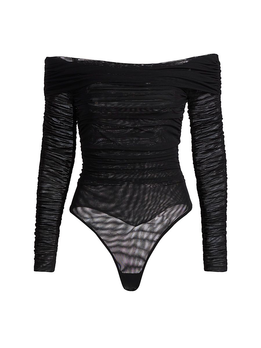 Women's Poppie Gathered Off-The-Shoulder Bodysuit - Black - Size XL