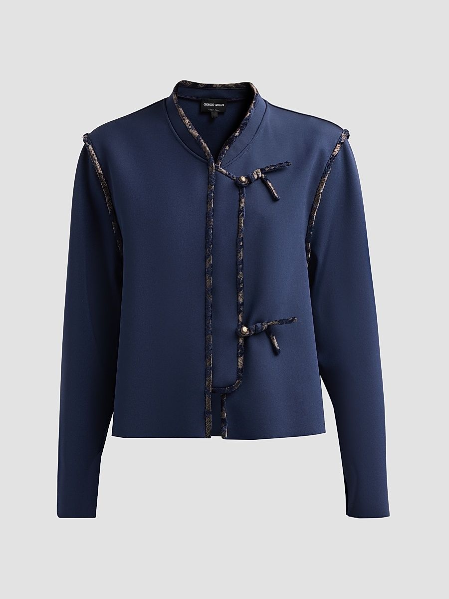 Women's Brocade-Trim Stretch-Nylon Jacket - Maritime Blue - Size 14