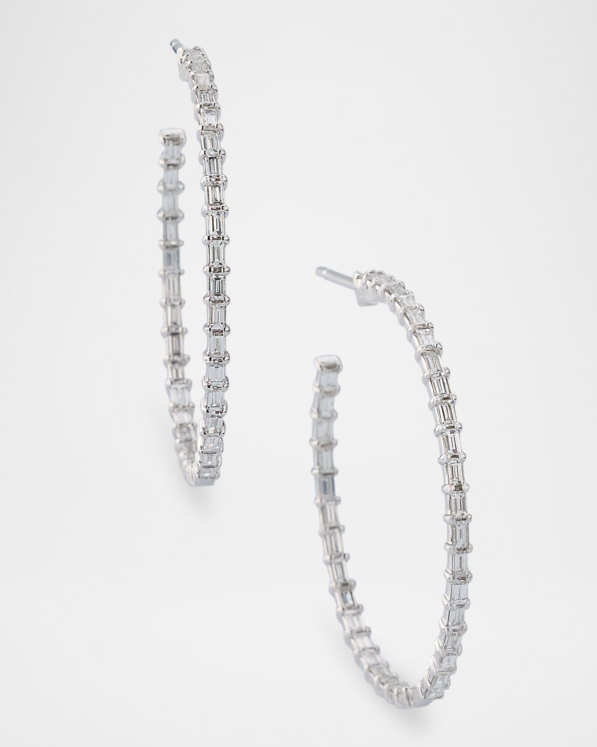 Small Inside Out Baguette Diamond Hoop Earrings, 30mm