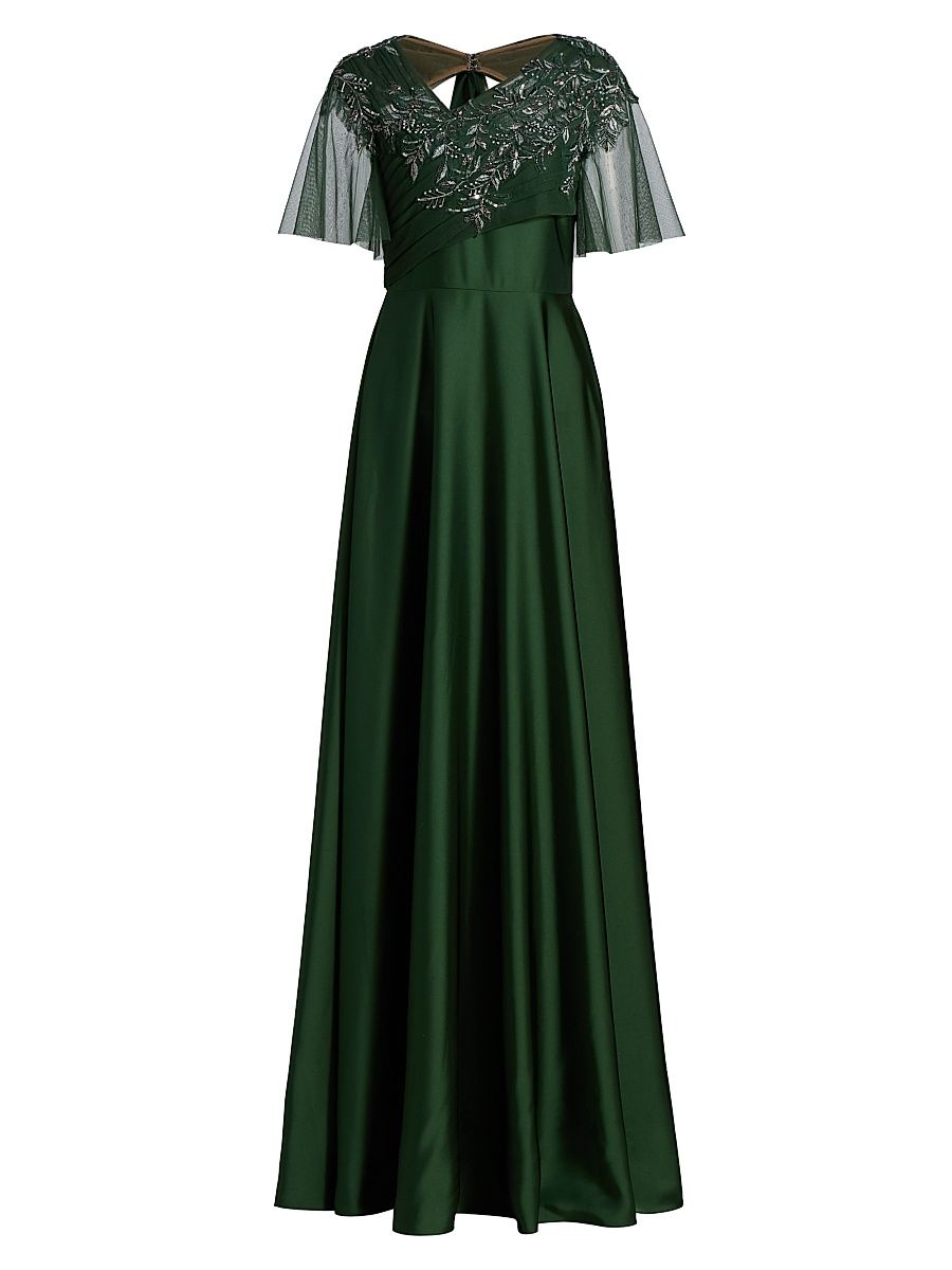 Women's Nerissa Beaded A-Line Gown - Moss Green - Size 16