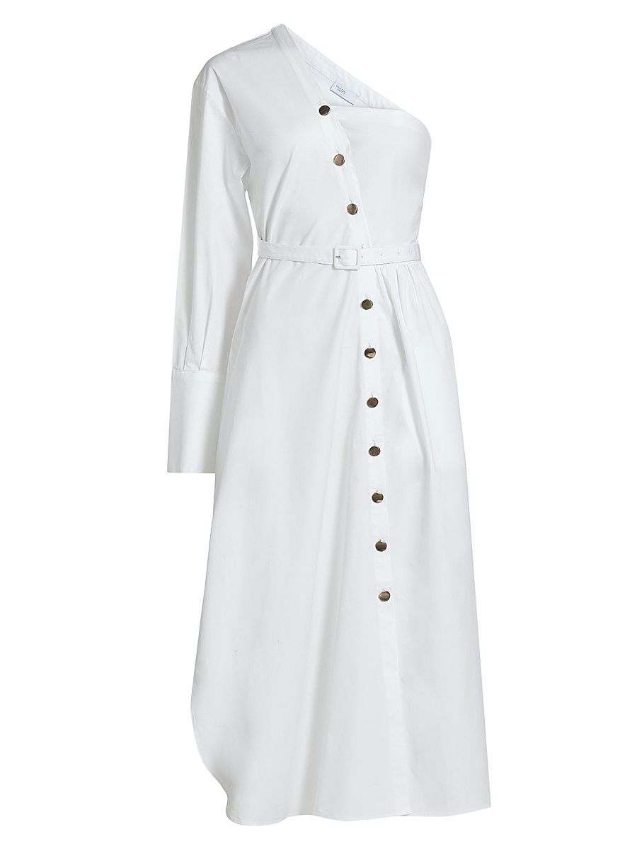 Women's Asymmetric One-Shoulder Shirtdress - White - Size 6