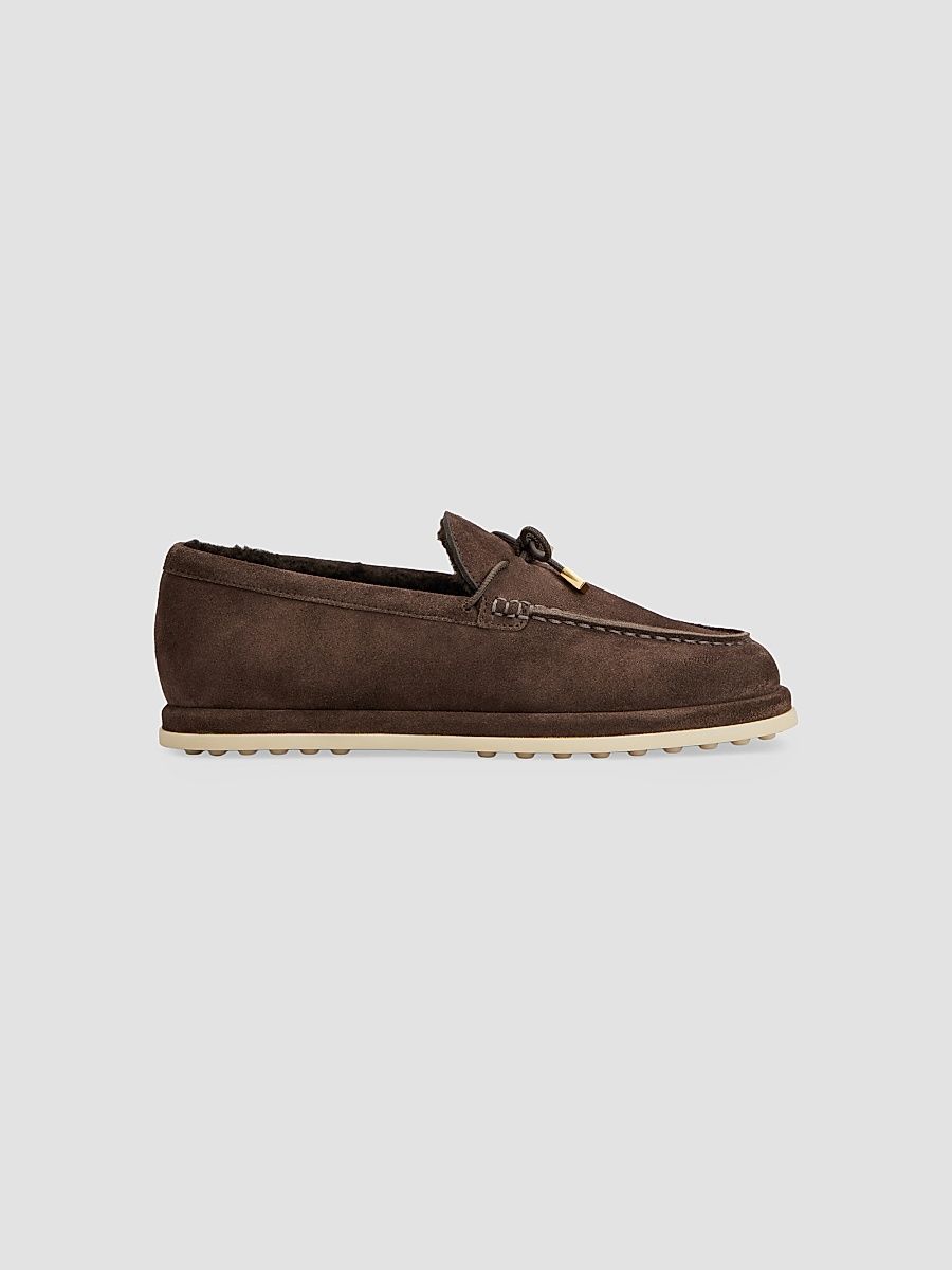 Women's Shearling-Lined Suede Loafers - Palissandro - Size 5