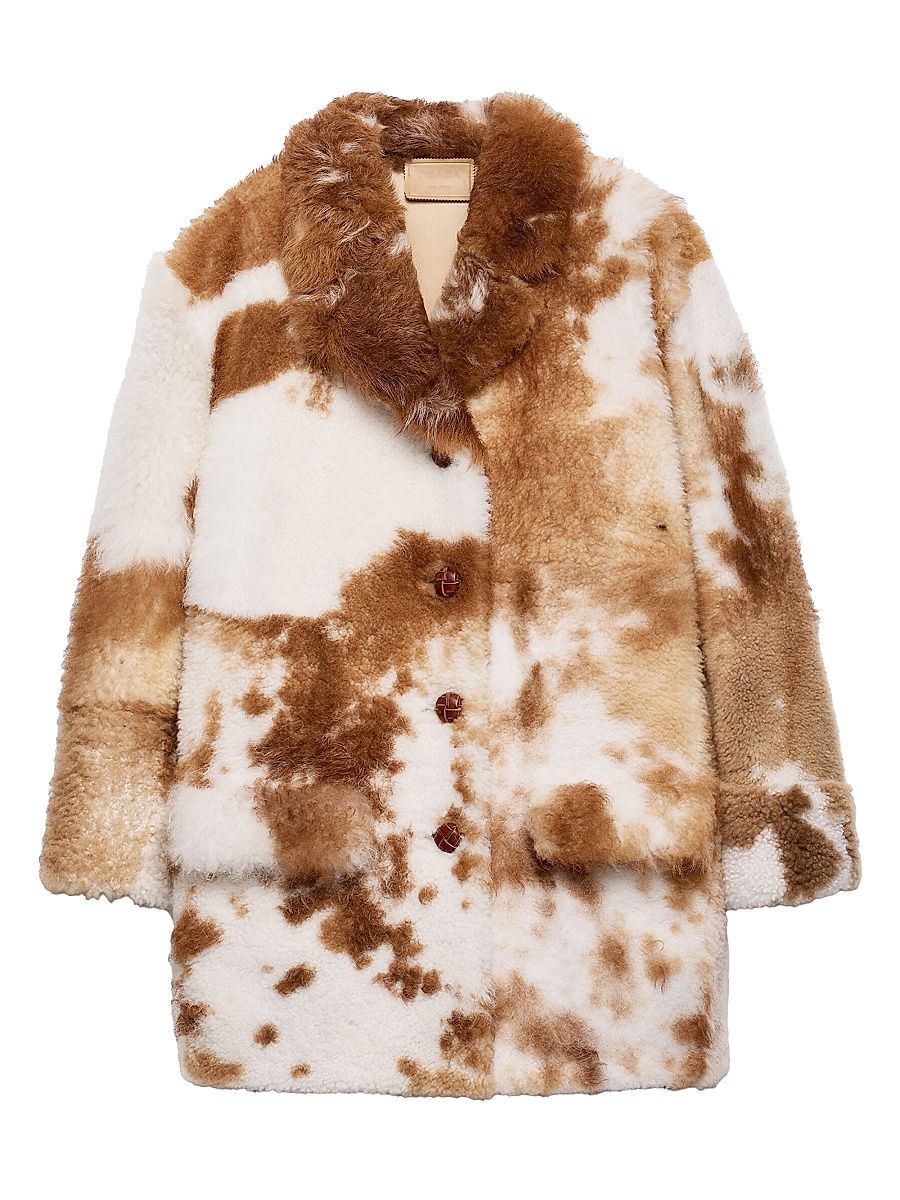 Women's Shearling Coat - White Multi - Size 8