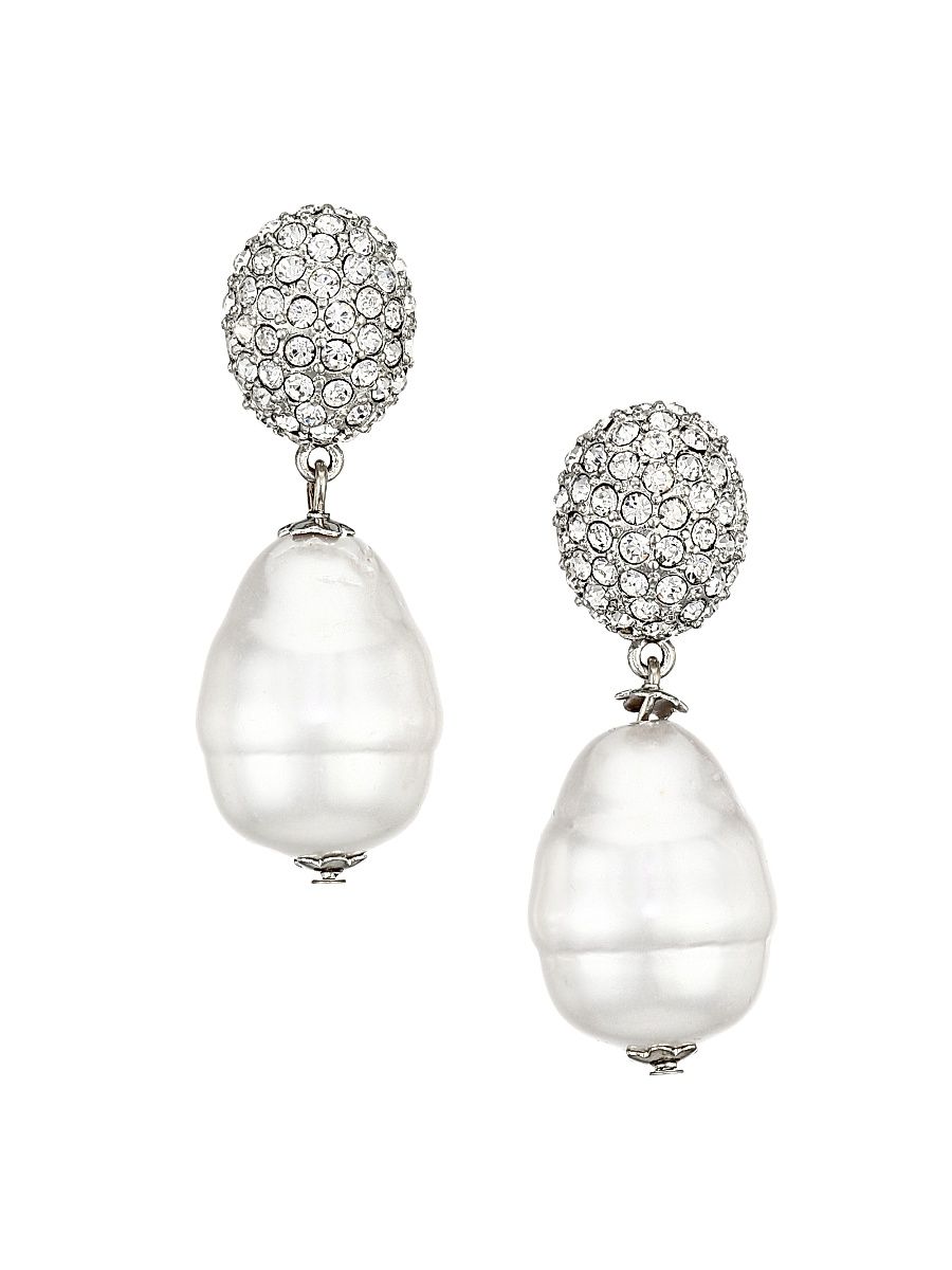 Women's Crystal & Glass Pearl Drop Earrings - White