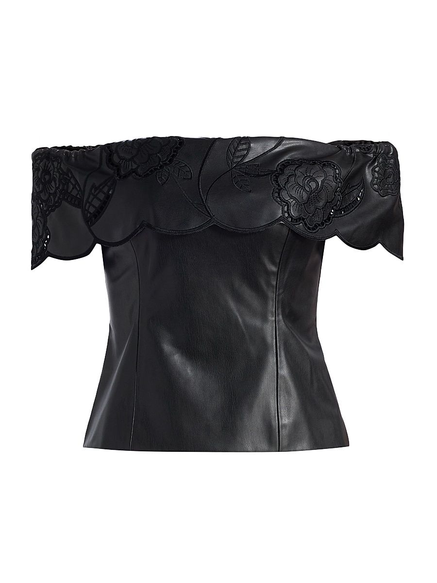 Women's Mariana Faux-Leather Off-the-Shoulder Top - Jet - Size 14