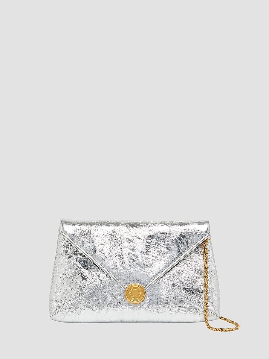 Women's Small Crinkled-Effect Leather Envelope Clutch - Silver