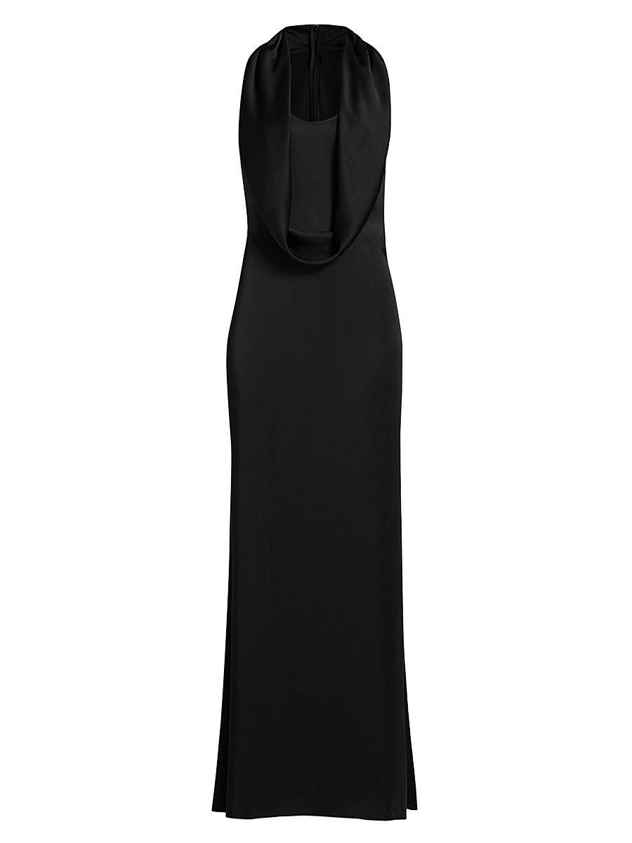 Women's Lightweight Satin Cowlneck Gown - Black - Size 10