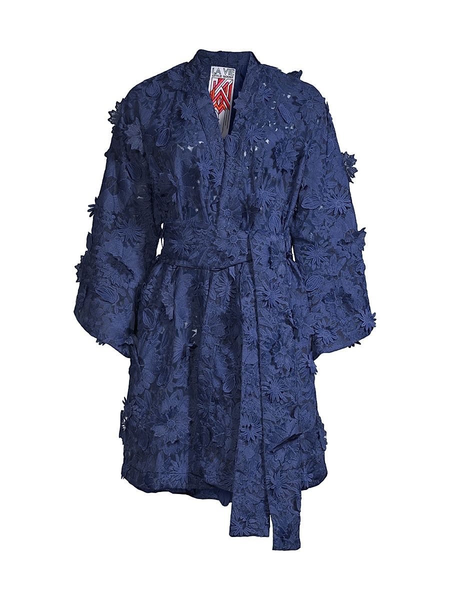 Women's 3D Lace Mini Wrap Dress - Navy