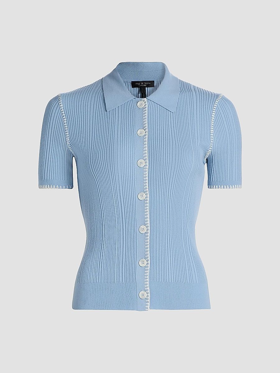 rag & bone Women's Harper Short-Sleeve Cardigan - Sky - Size XXS