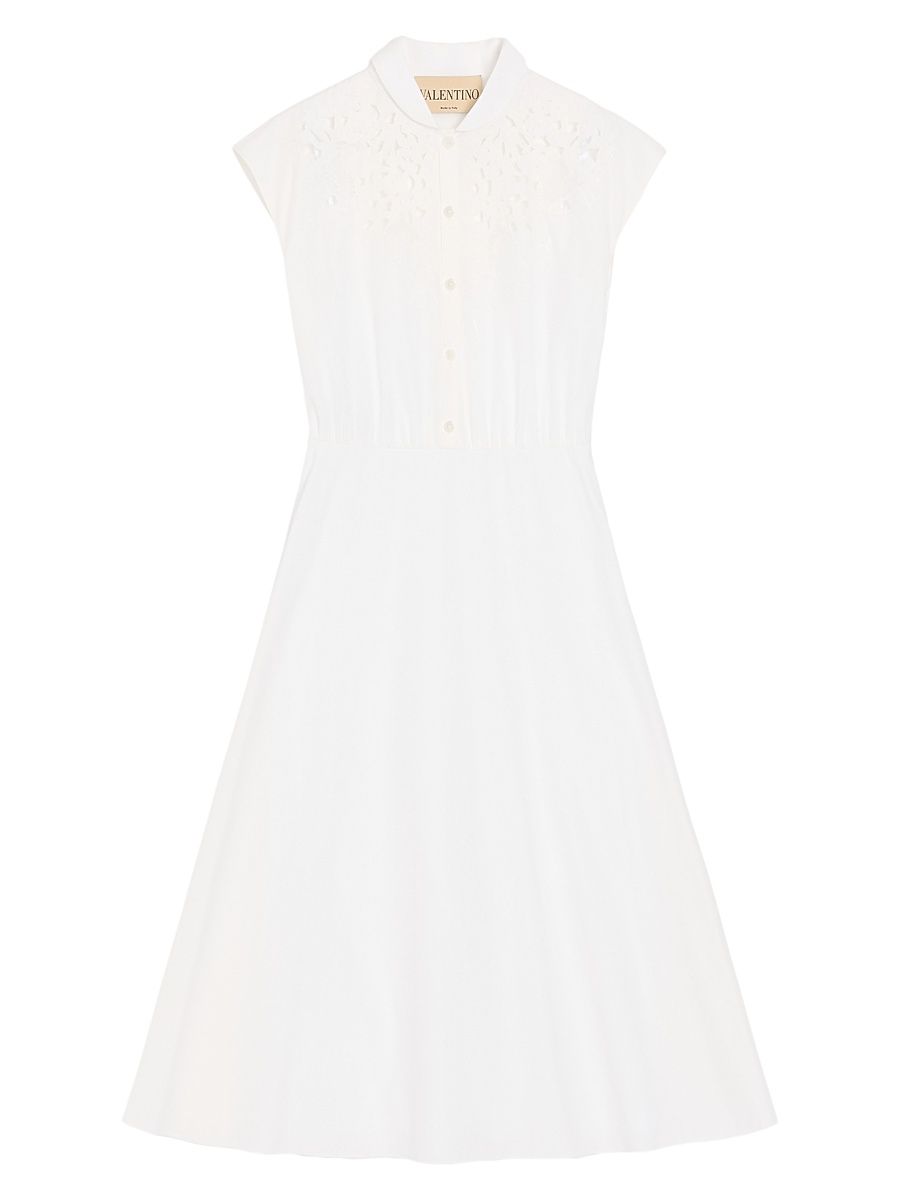Women's Embroidered Poplin Midi Dress - White - Size 2