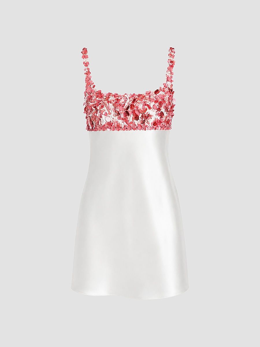 Women's Winifred Embroidered Satin Mini Dress - White Coral - Size XS