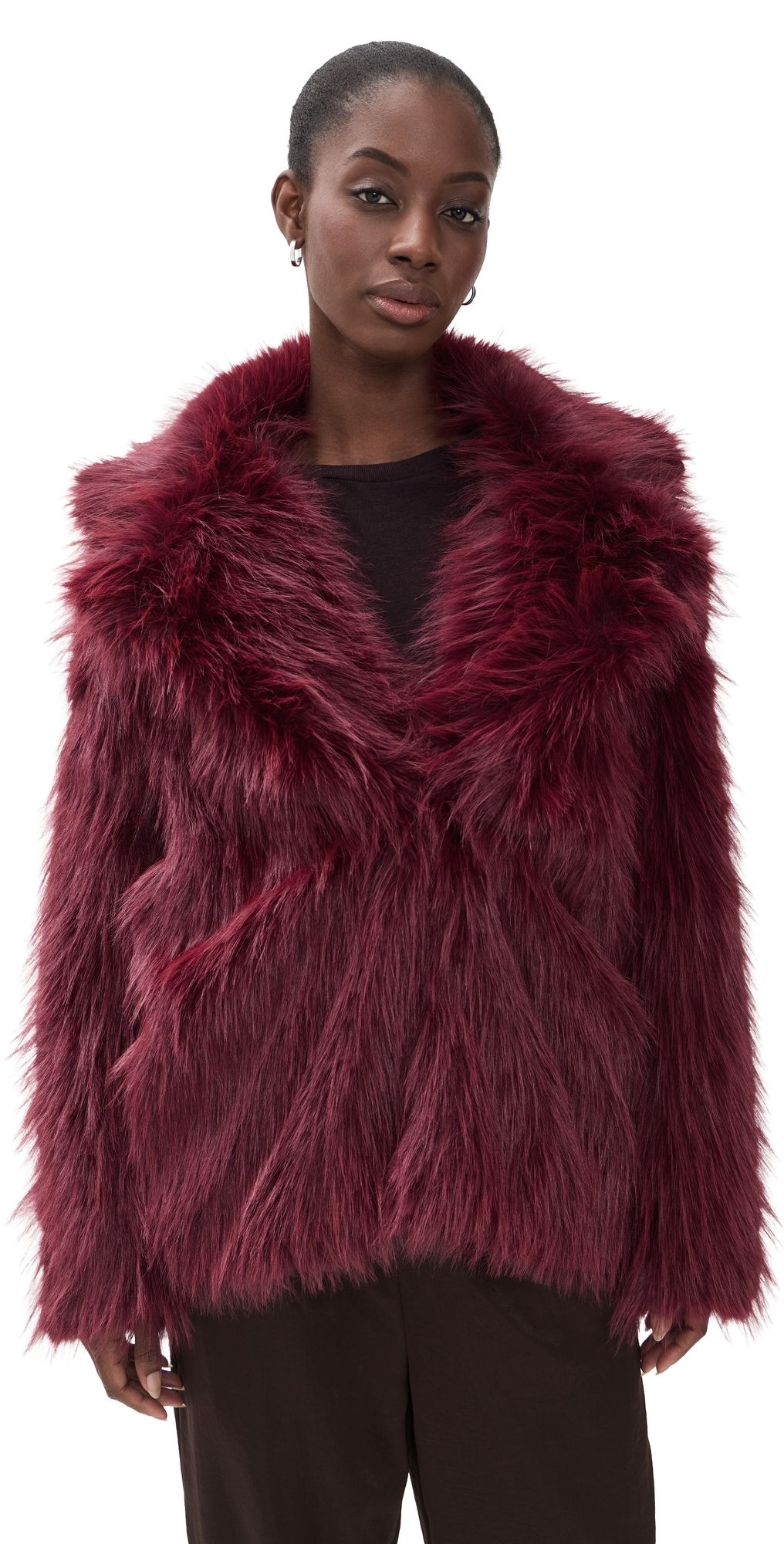 Show Me Your Mumu Salt Lake Fur Coat Merlot Knit Faux Fur S