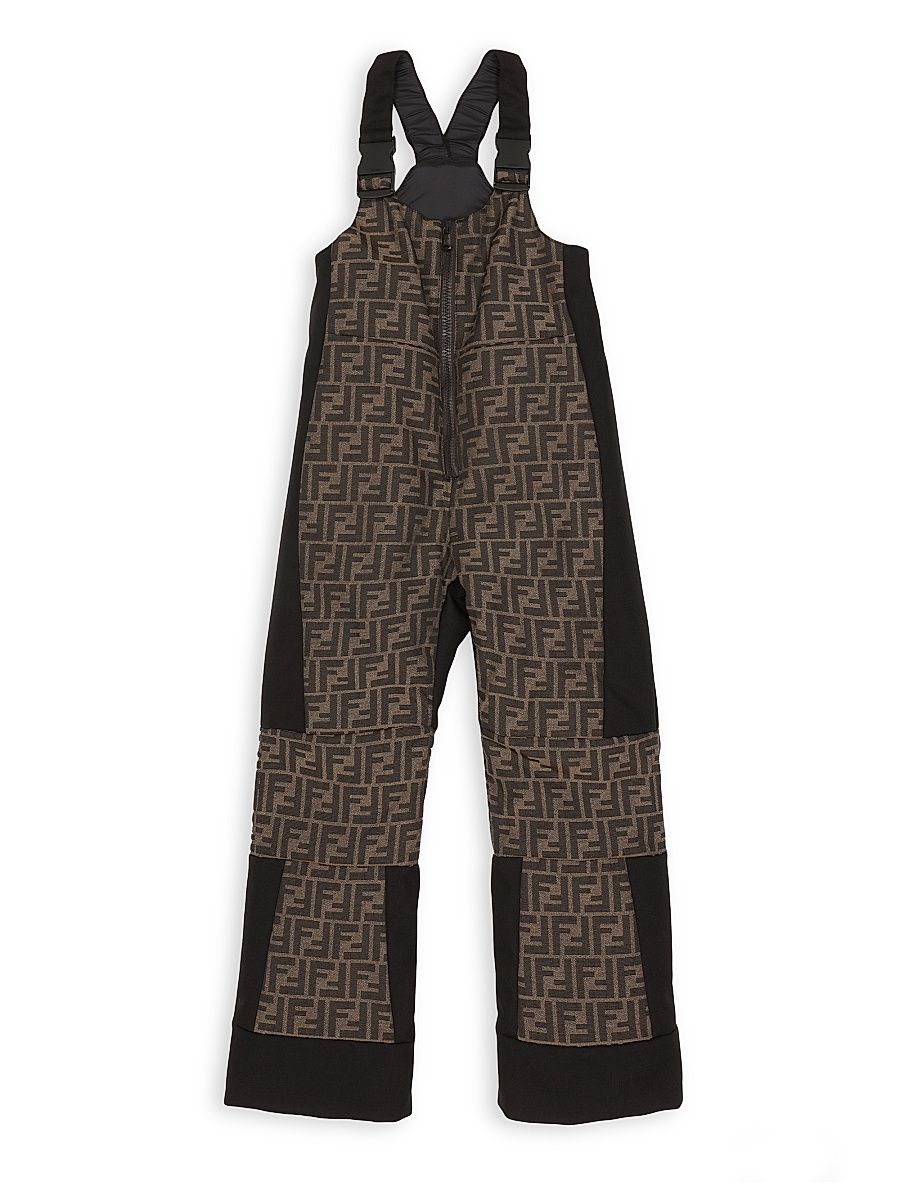 Kid's Logo Print Ski Overalls - Black Brown - Size 8