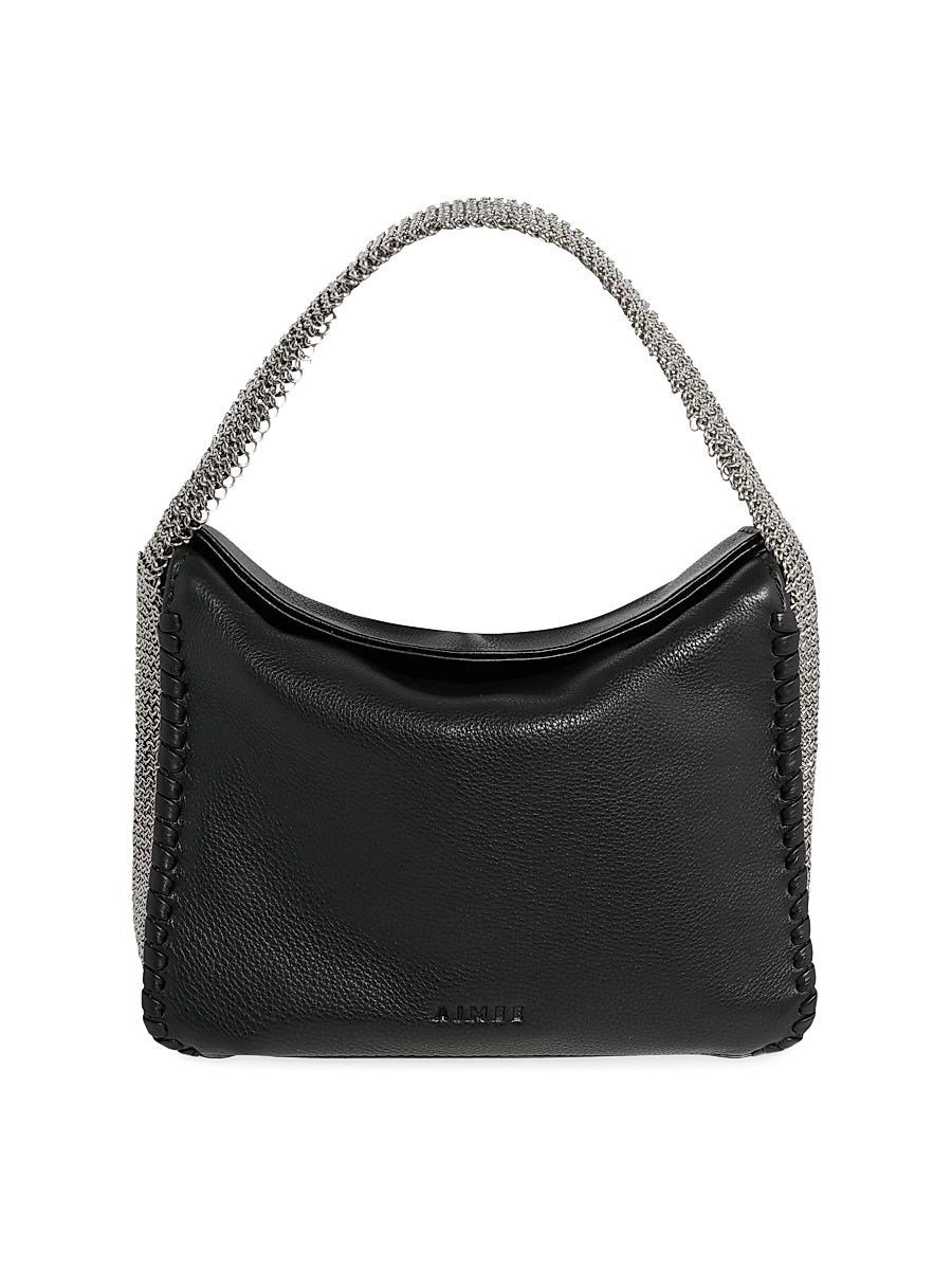 Women's Chain-Mail Top Handle Leather Bag - Black