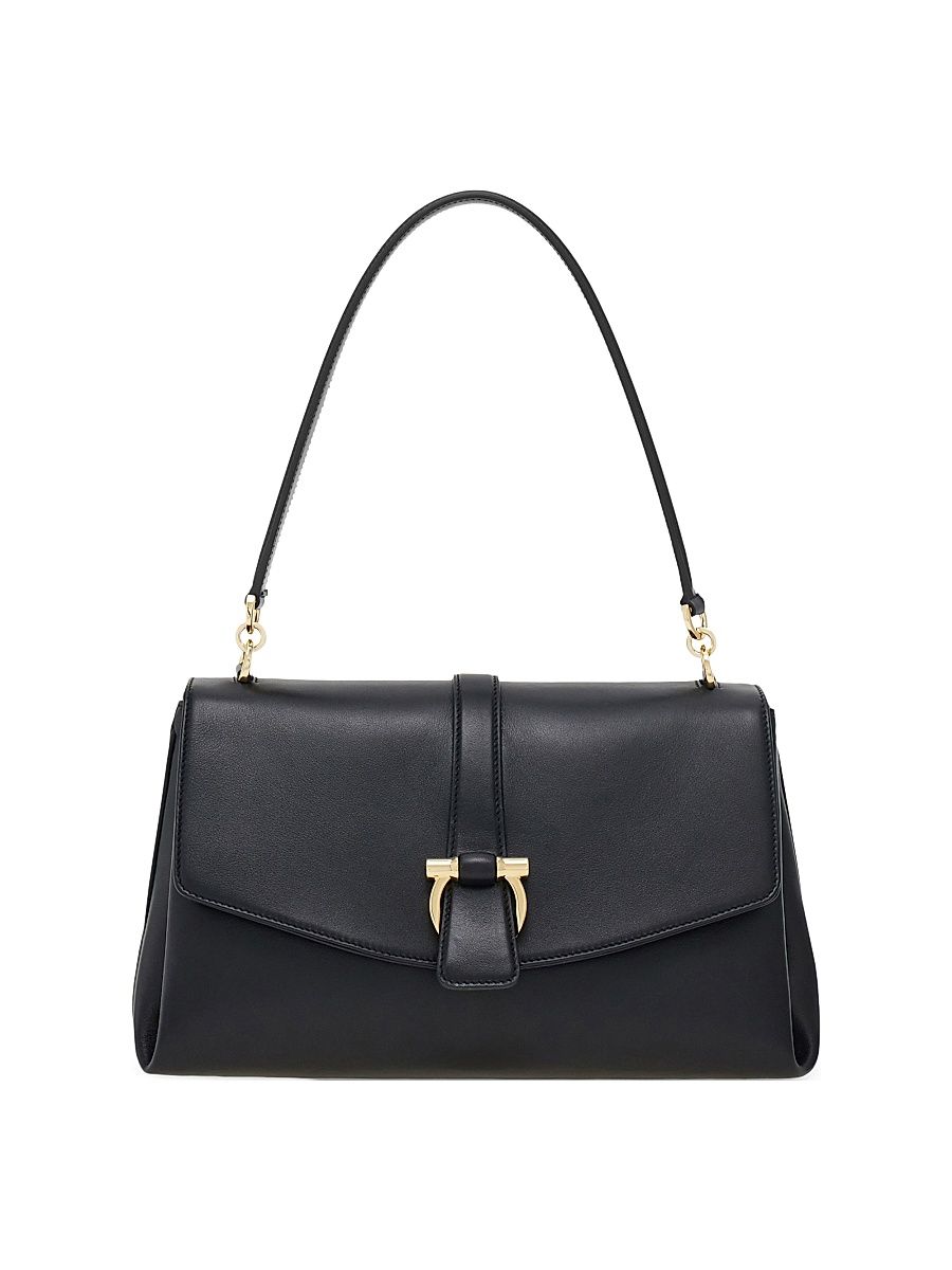 Women's Medium Gancini-Buckle Leather Top Handle Bag - Nero