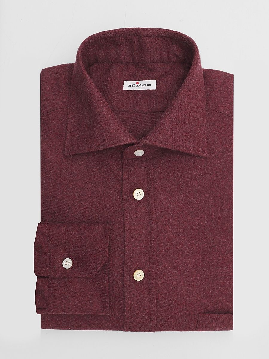 Men's Cotton Flannel Classic-Fit Dress Shirt - Bordeaux - Size 15.5