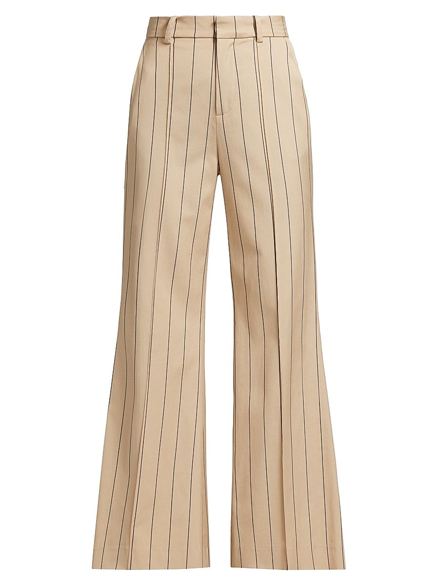 Women's Striped Stretch-Cotton-Blend Mid-Rise Flared Pants - Cappuccino - Size 8