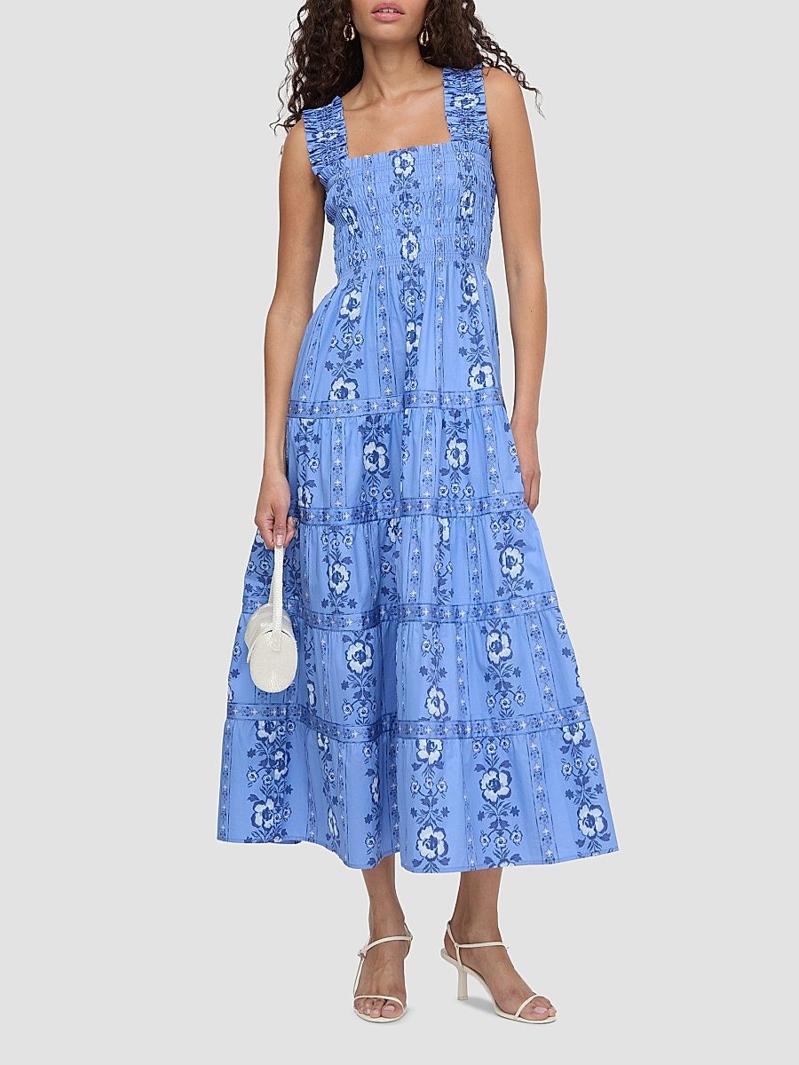 Women's The Kimmy Midi Nap Dress - Blue Arcadia Border - Size Small