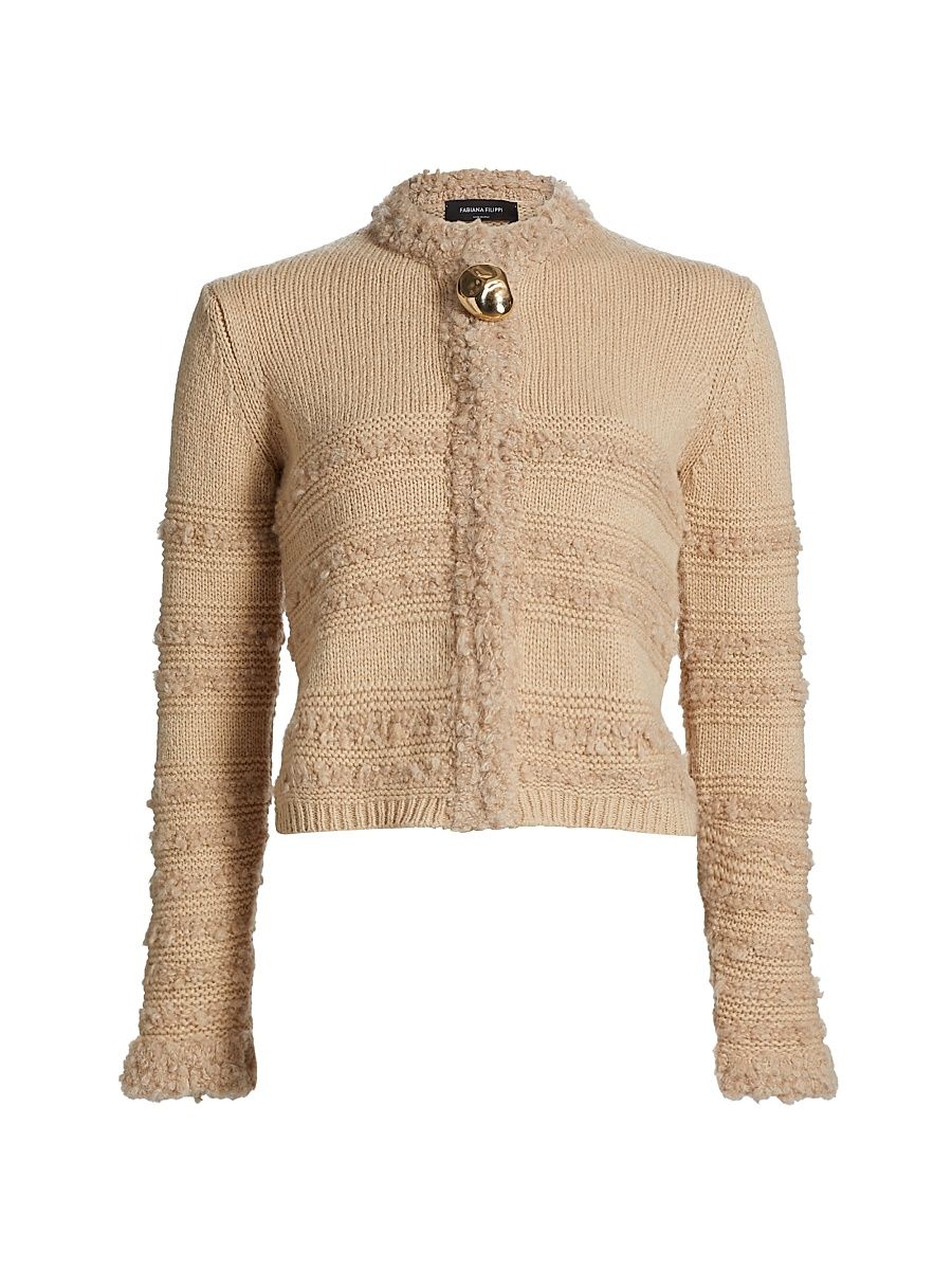 Women's Boucle Striped Cardigan - Light Pastel - Size 12