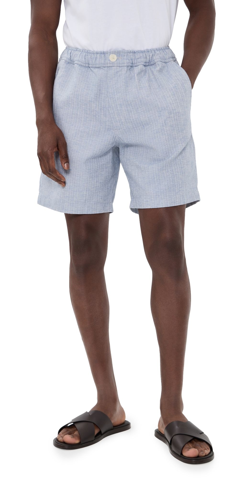 Wax London Kurt Cotton Linen Herringbone Shorts Light Blue 34