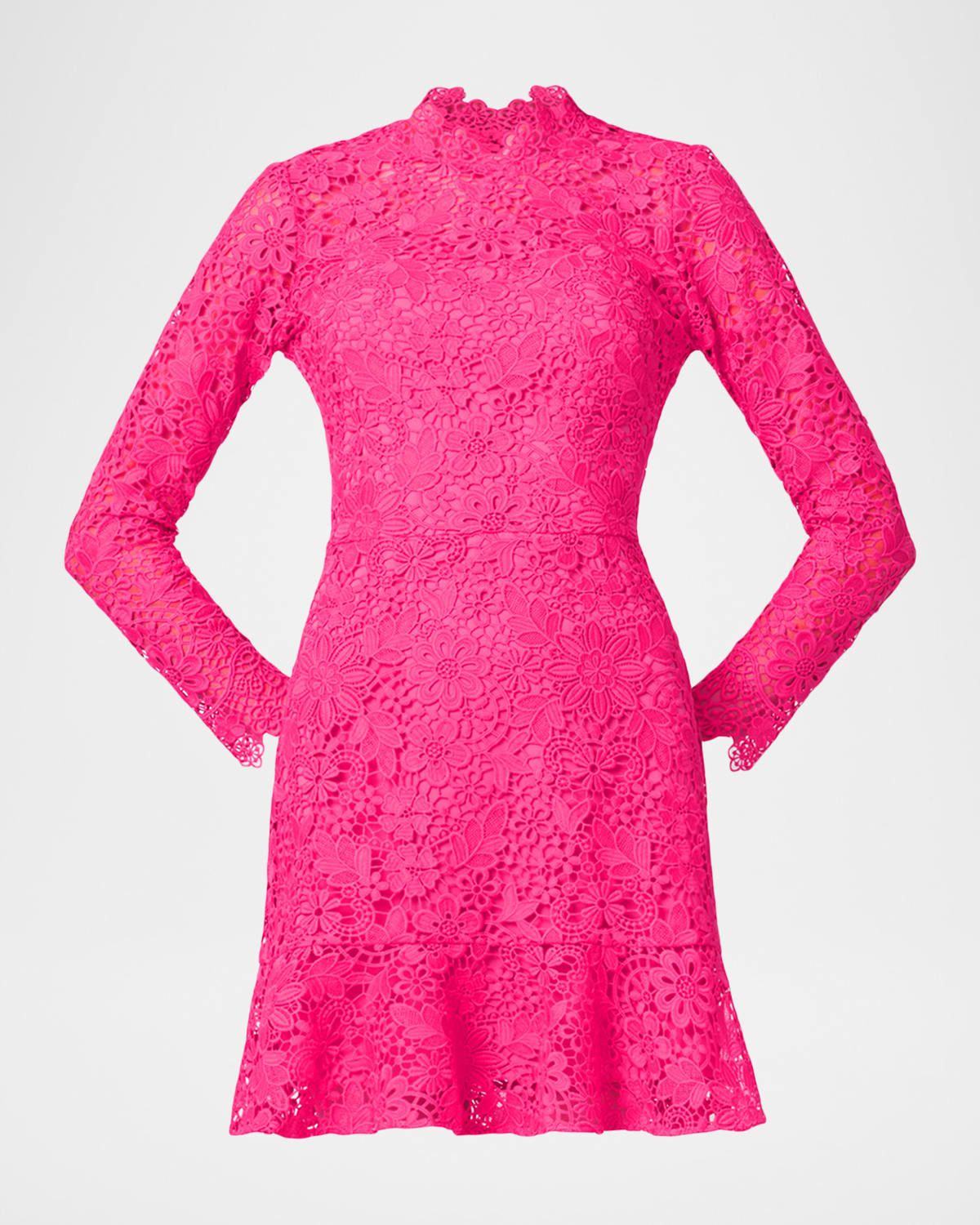 Gracie Floral Lace Flounce-Hem Mini Dress