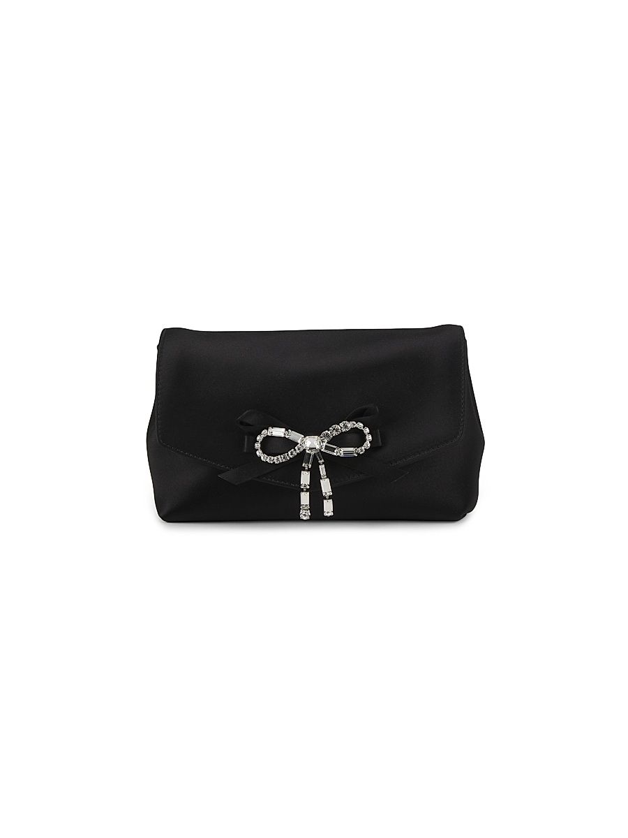 Women's Mini Crystal-Bow Satin Crossbody Bag - Black Silver