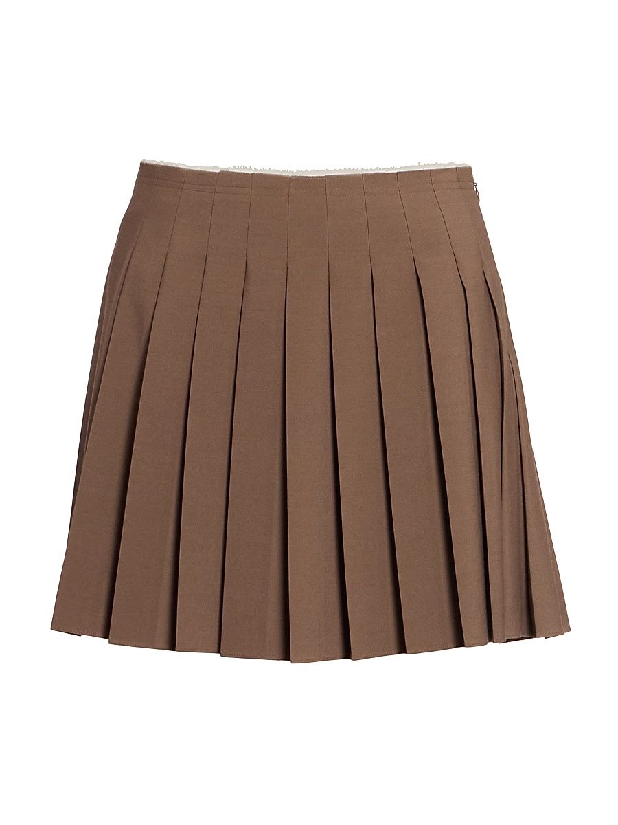 Women's Pleated Wool-Blend Miniskirt - Brown - Size 2