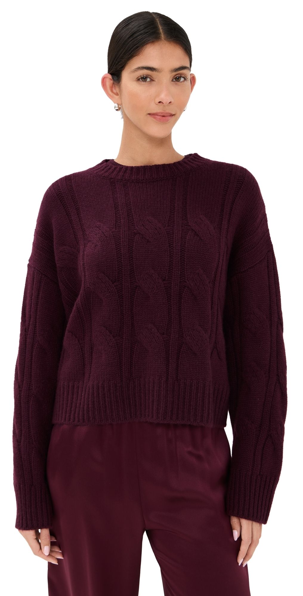 Sablyn Tristan Cashmere Cable Knit Crewneck Pullover Bordeaux M