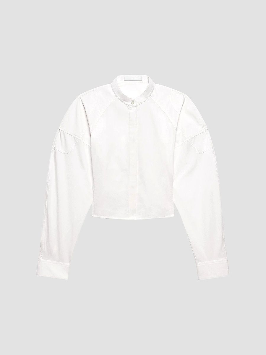 Women's Cotton Poplin Saddle Shirt - White - Size Large