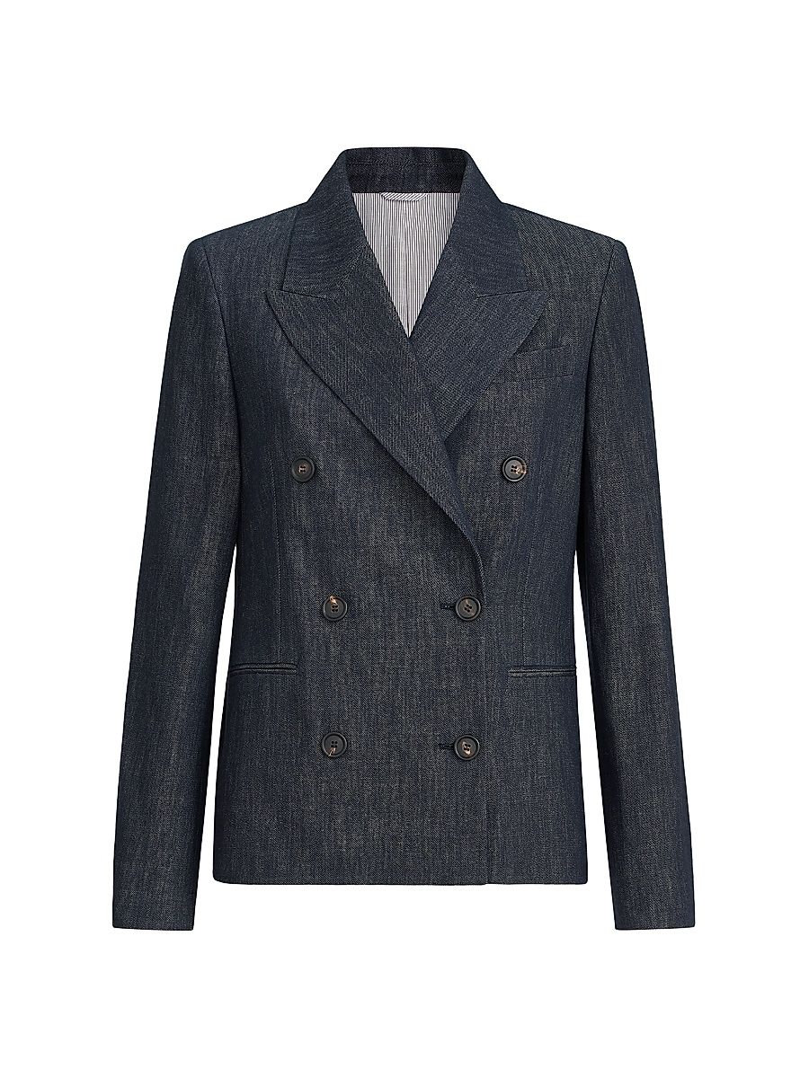 Women's Cotton Denim Effect Twill Blazer - Dark Denim - Size 0