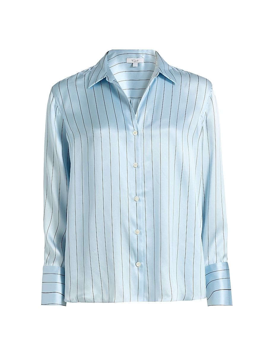 Women's Dorian Striped Silk Satin Shirt - Skyline Stripe - Size Large