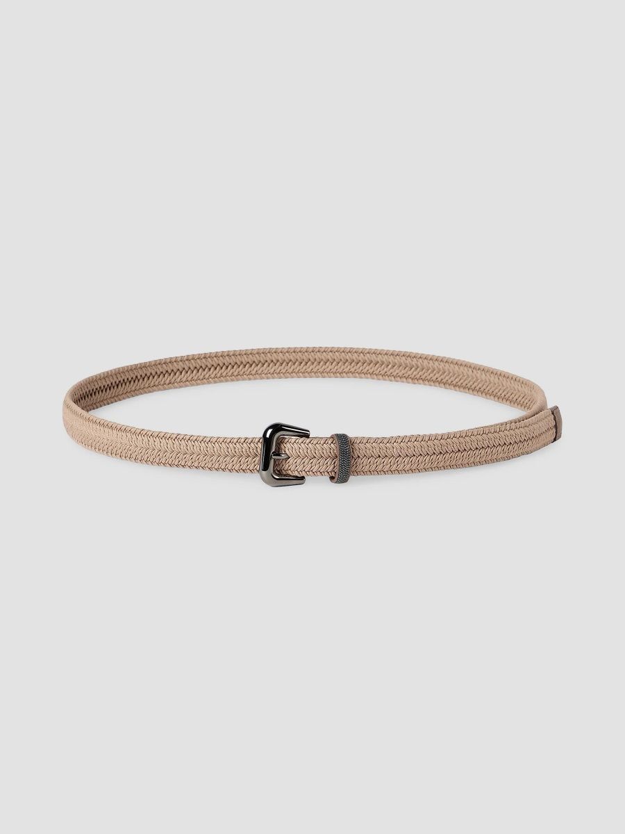 Brunello Cucinelli Women's Stretch Cotton Braided Belt with Shiny Loop - Beige - Size XS
