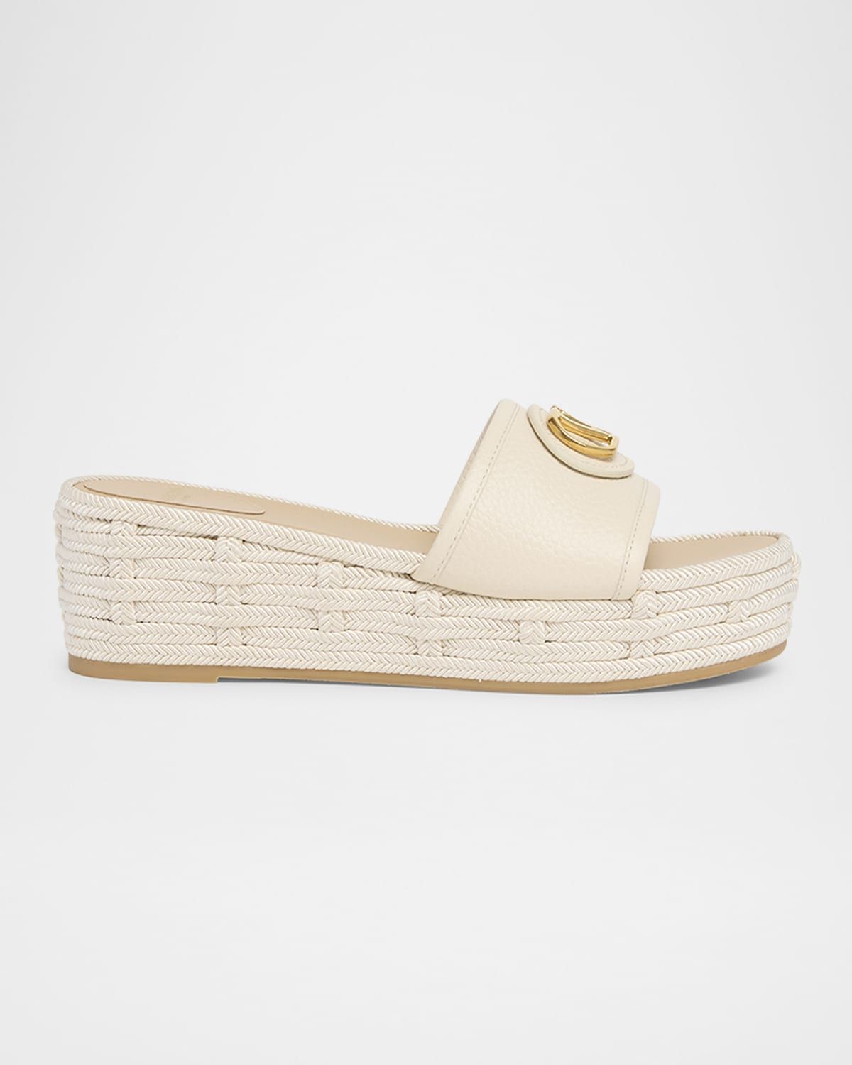 Leather VLogo Medallion Platform Espadrilles