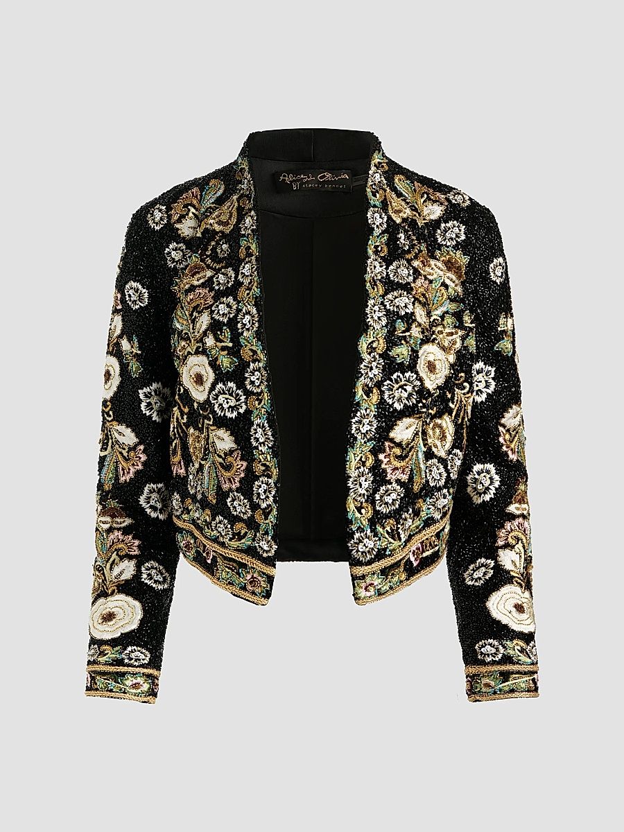 ALICE + OLIVIA Women's Harvey Embellished Embroidered Jacket - Black Multi - Size XS