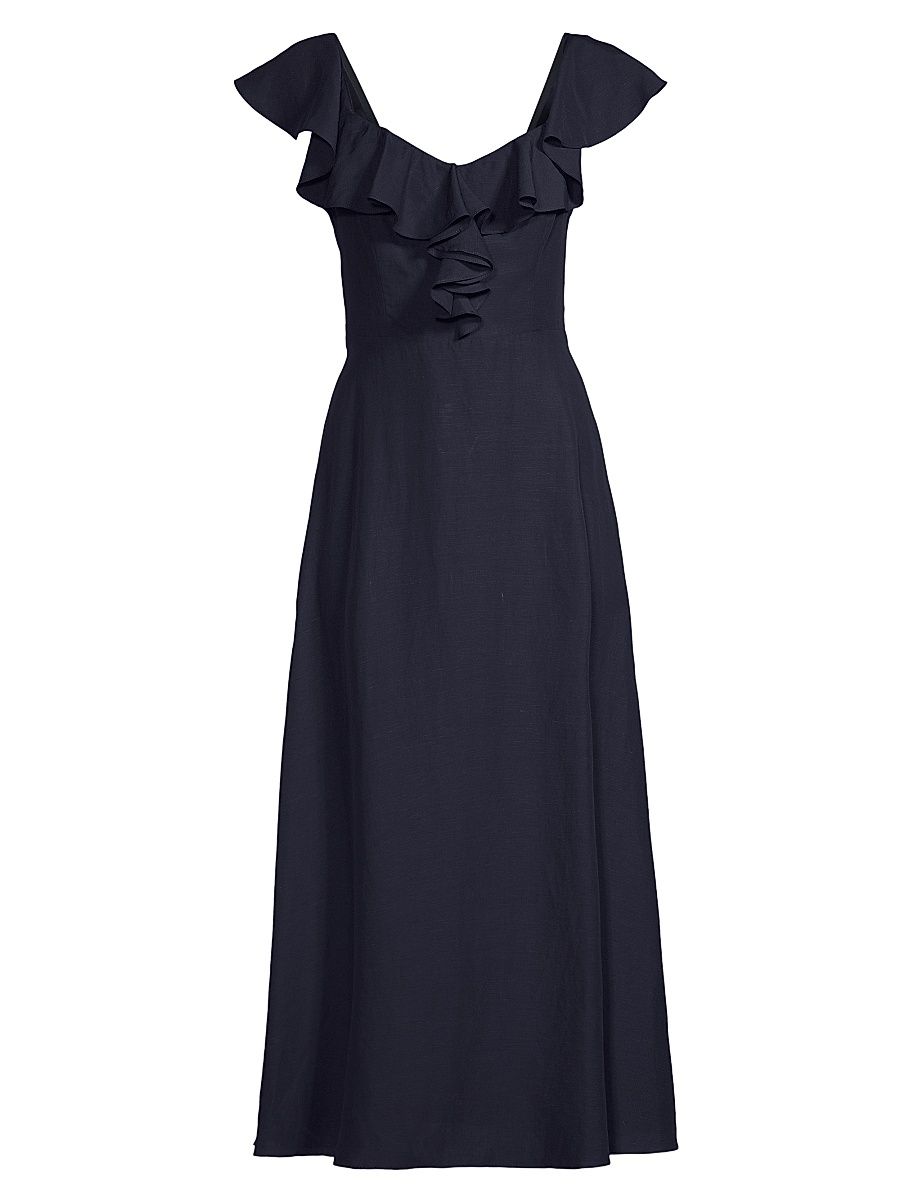 Women's Mona Ruffled Midi-Dress - Navy - Size Small