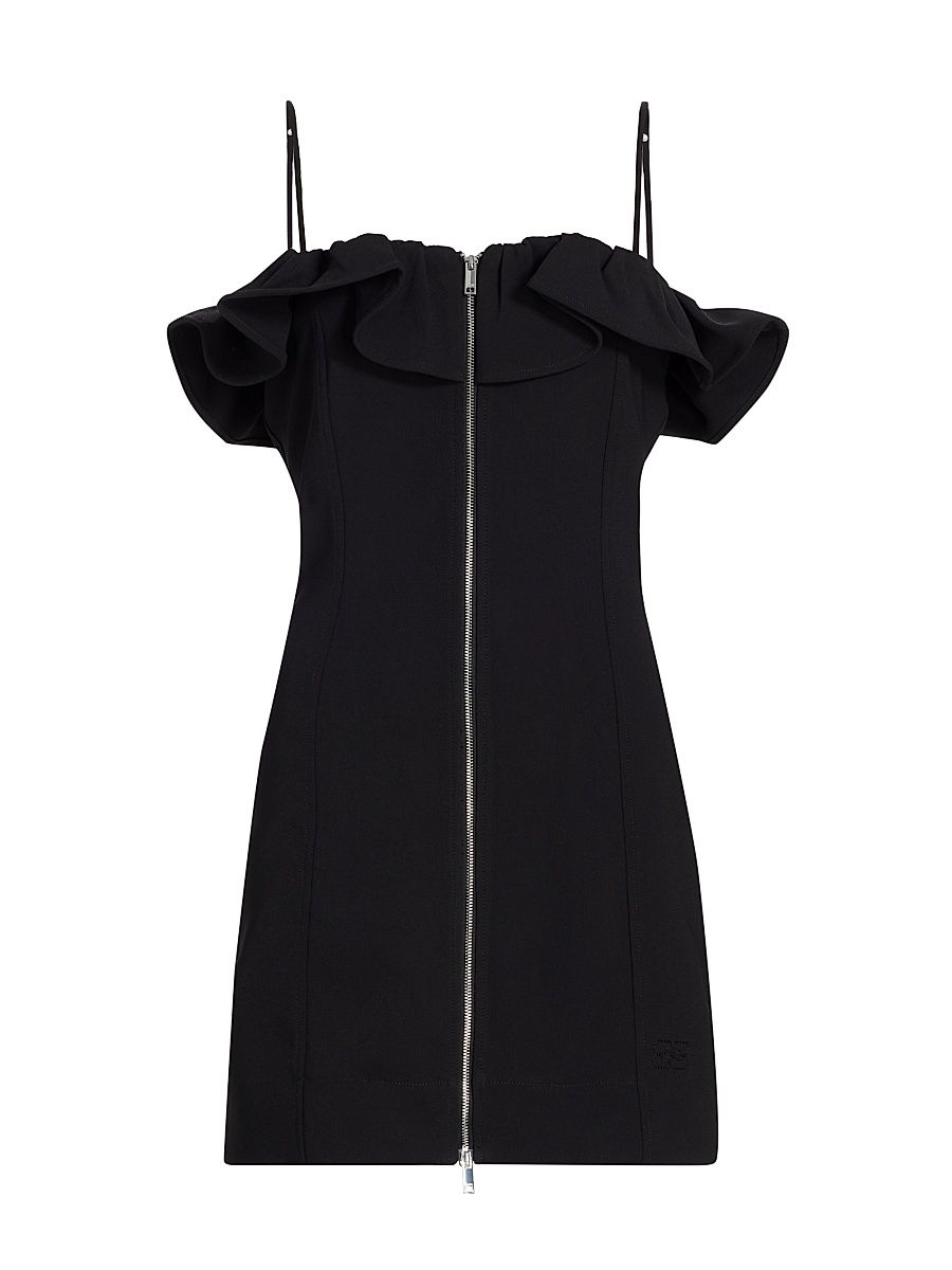 Women's Crepe Flounce Zip Minidress - Black - Size 10