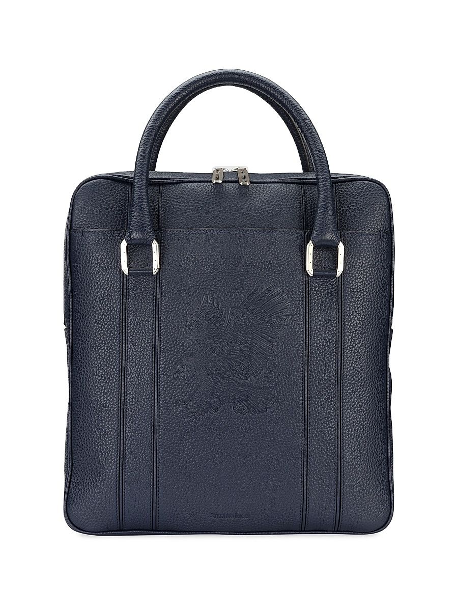 Men's Calfskin Leather Messenger Bag - Dark Blue