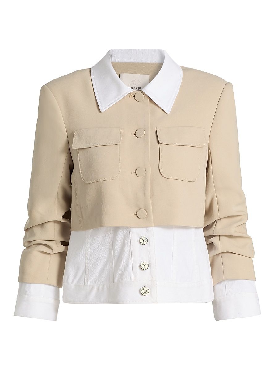 Women's Lorraine Mixed-Media Jacket - Khaki White - Size 16