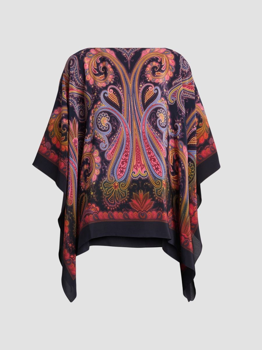 Etro Women's Paisley Silk Poncho Top - Blue