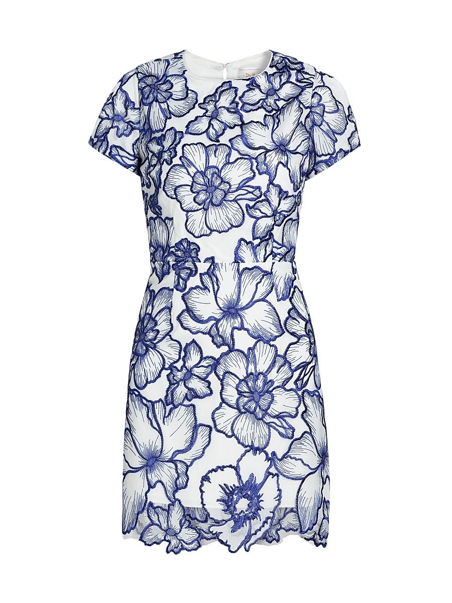 Women's Kyla Floral Garden Embroidered Minidress - Blue White - Size 4