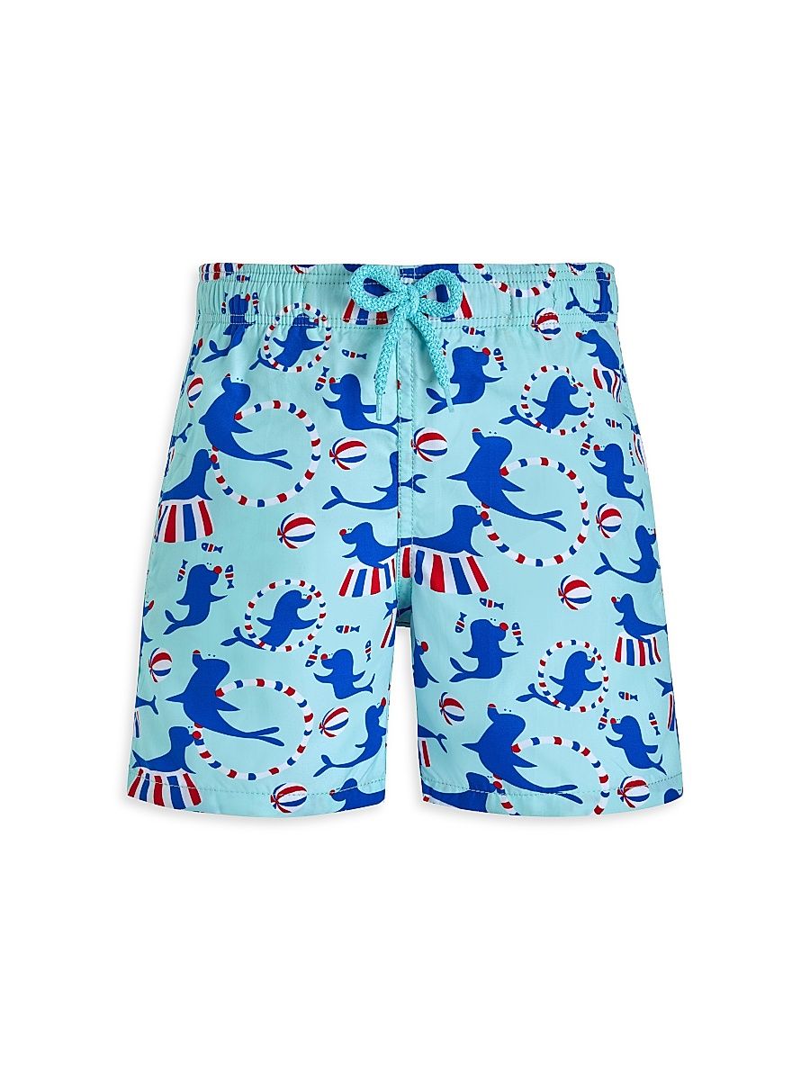 Little Boy's & Boy's Circus Print Swim Trunks - Light Blue - Size 14