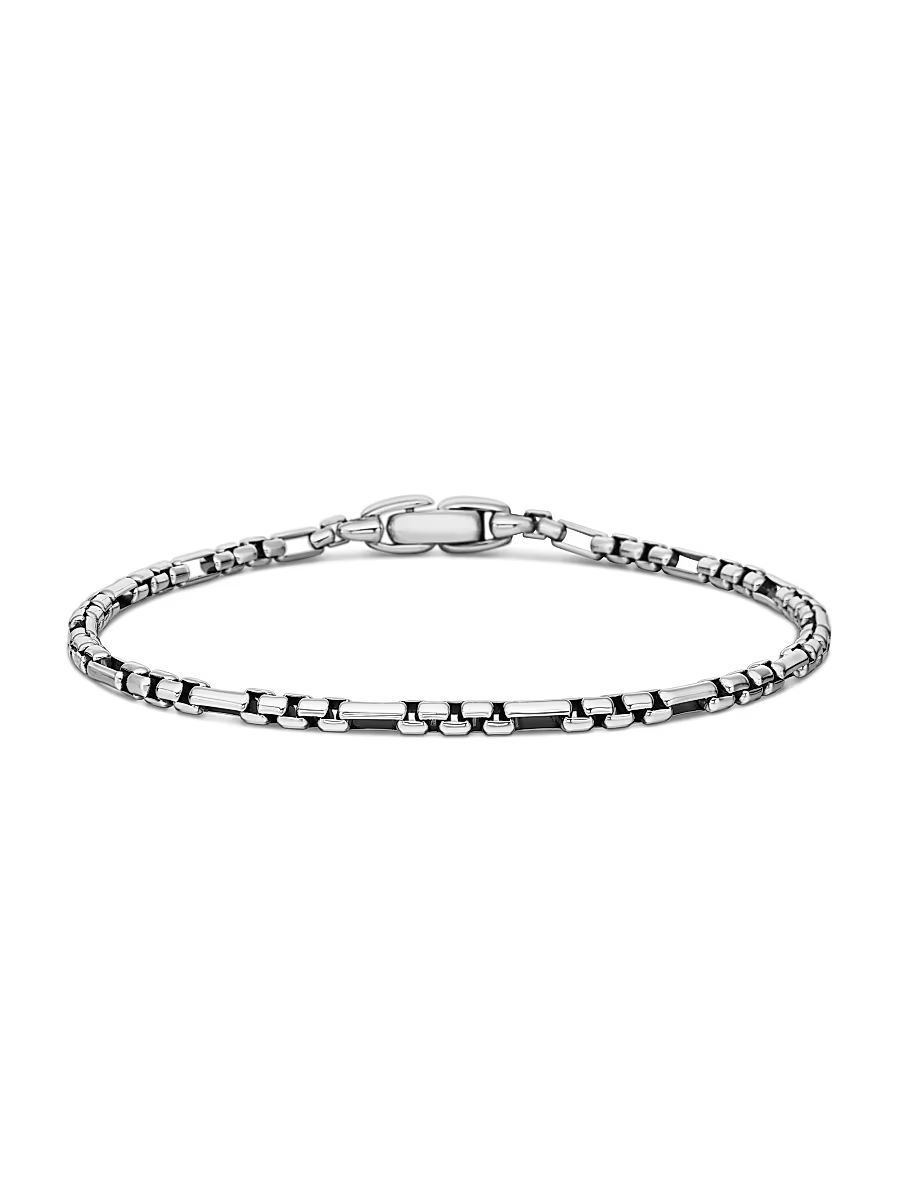 Men's Open Station Box Chain Bracelet in Sterling Silver, 3MM - Sterling Silver - Size Medium