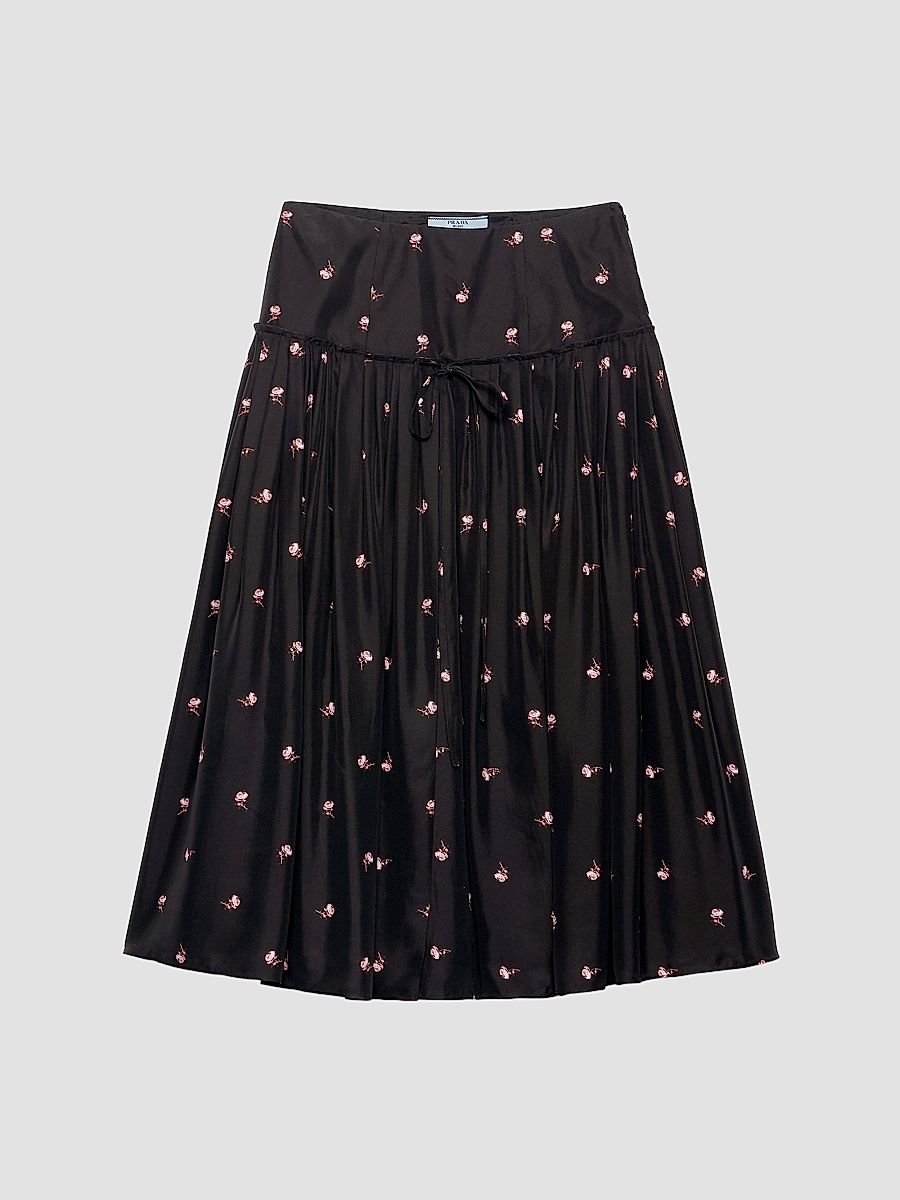 Women's Floral Print Washed Silk Midi-Skirt - Pink Multicolor - Size 8