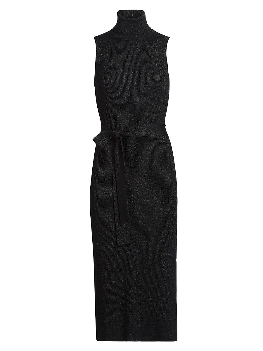 Women's Zoelle Shimmer Rib-Knit Midi-Dress - Black Sparkle - Size Large
