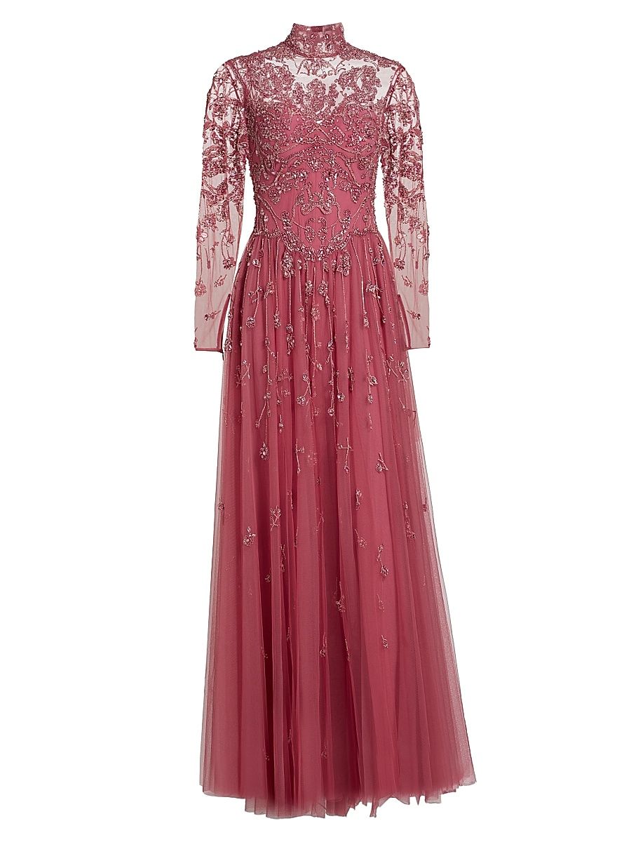 Women's Embellished High Neck Gown - Dusty Rose - Size 6