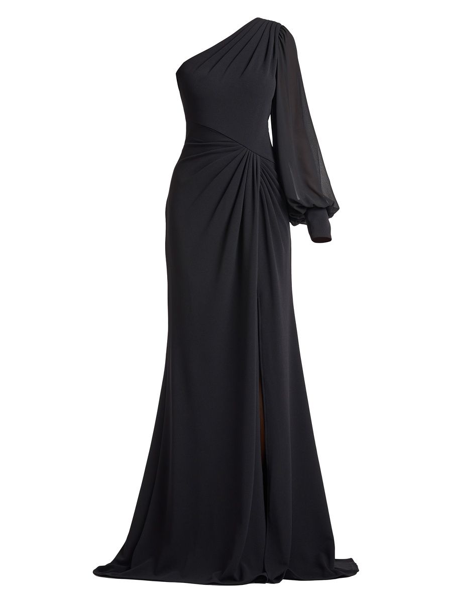 Tadashi Shoji Women's Pleated Crepe One-Shoulder Gown - Black - Size XS