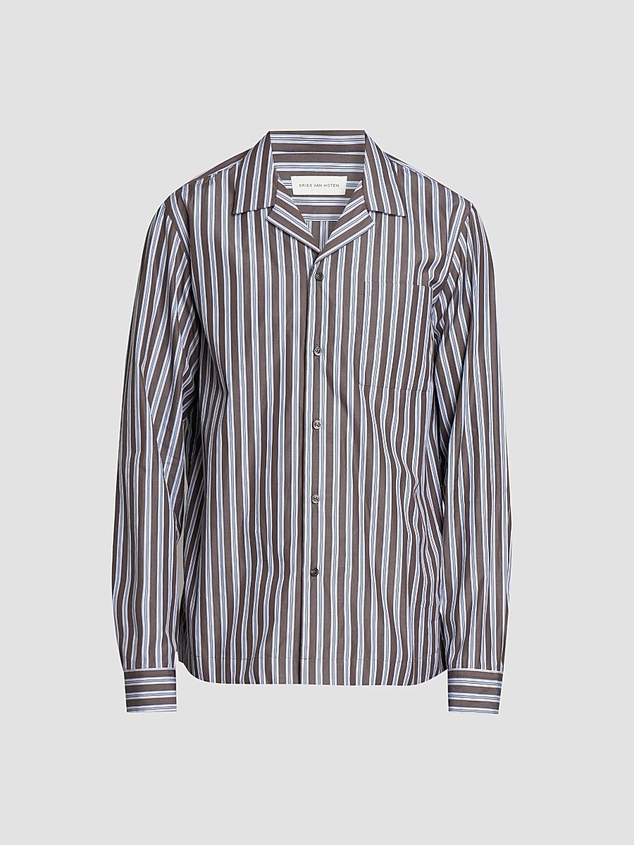 Men's Carlty Striped Cotton Shirt - Brown - Size 44