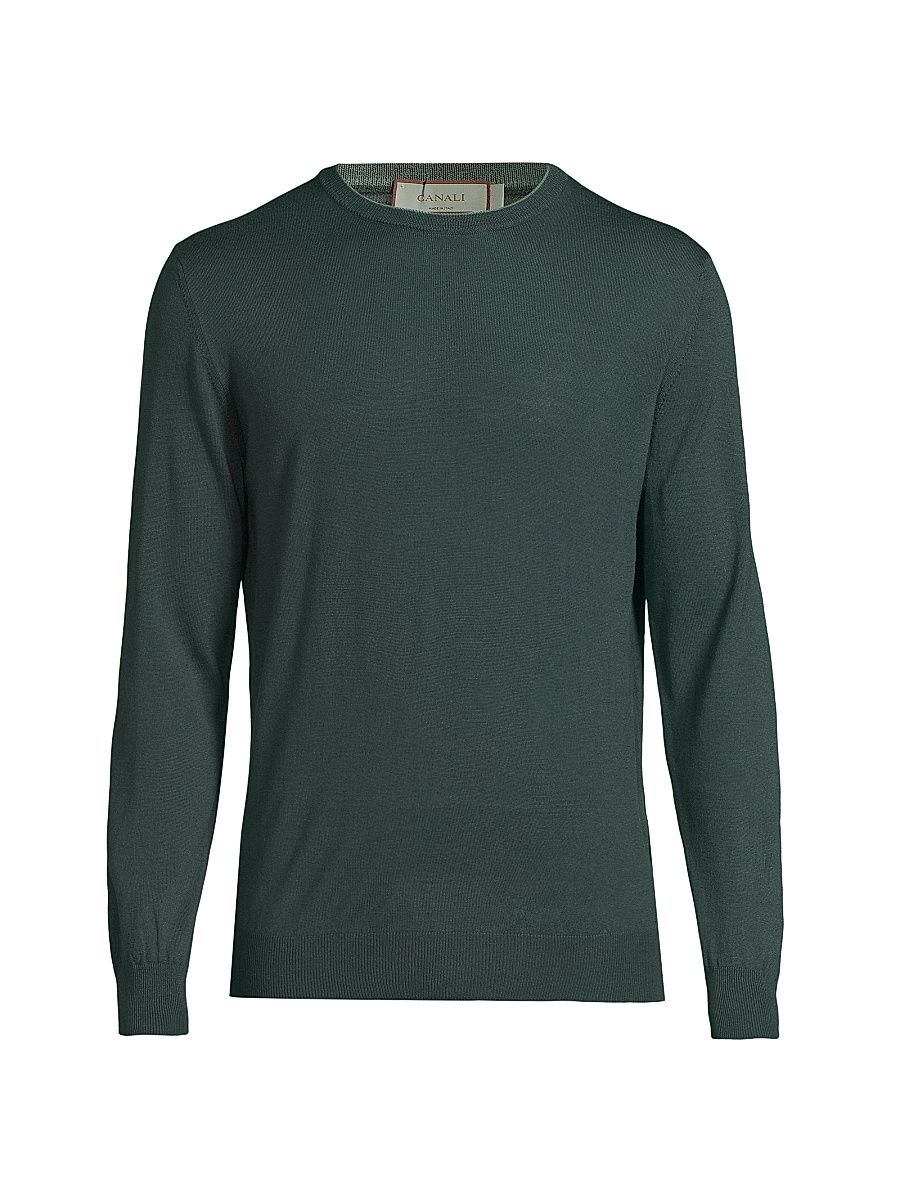 Men's Wool Contrast Crewneck Sweater - Green - Size 44