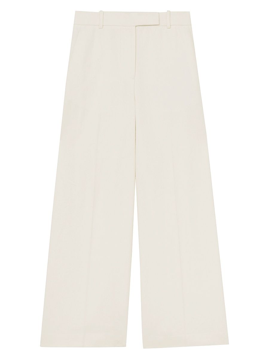 Women's Devon Linen-Blend Wide-Leg Trousers - White - Size 14