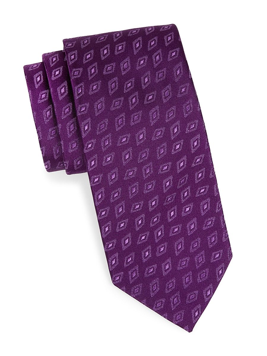 Men's Diamond Bean Silk Jacquard Tie - Purple Pink